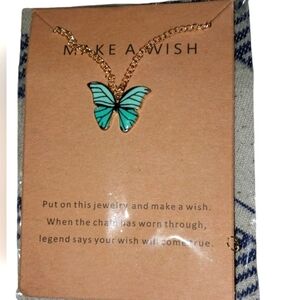 New Make a Wish Butterfly Charm Necklace on Gold Toned chain